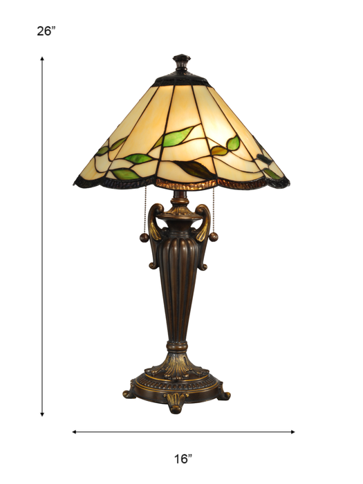 Wisteria 16\" Fallhouse Tiffany Table Lamp with Amber Shade – Antique Bronze 