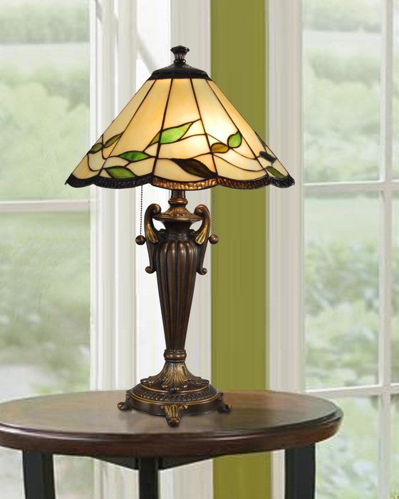 Wisteria 16\" Fallhouse Tiffany Table Lamp with Amber Shade – Antique Bronze 