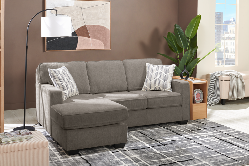 Made in Canada Lennox Chenille Fabric Reversible Sectional with Reversible Cushions - Grey