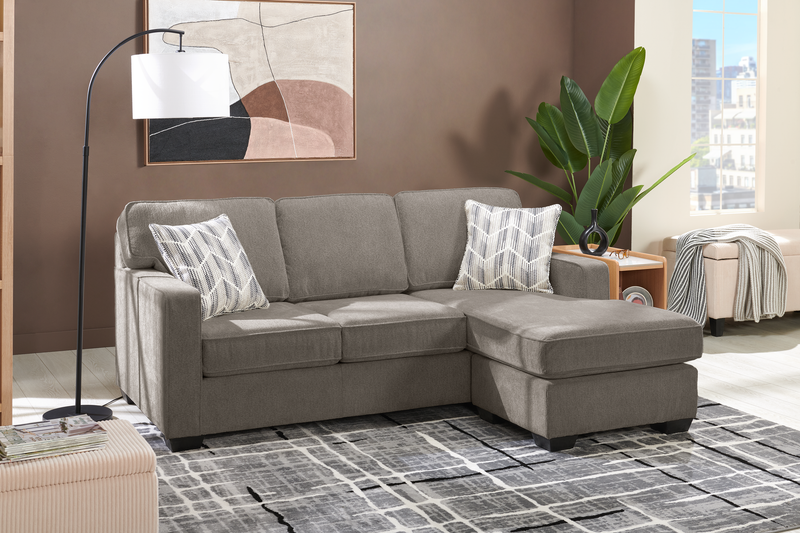 Made in Canada Lennox Chenille Fabric Reversible Sectional with Reversible Cushions - Grey