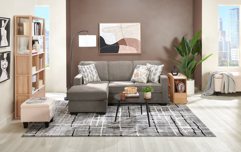 Made in Canada Lennox Chenille Fabric Reversible Sectional with Reversible Cushions - Grey