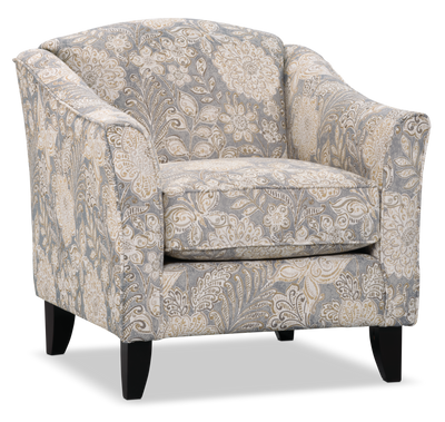 Made in Canada Wynn 33" Linen-Look Fabric Accent Chair with Flared Arms and Wood Legs - Floral Multicolour  | Fauteuil d’appoint Wynn de 33 po fabriqué au Canada en tissu d’apparence lin avec accoudoirs évasés et pattes en bois - floral multicolore