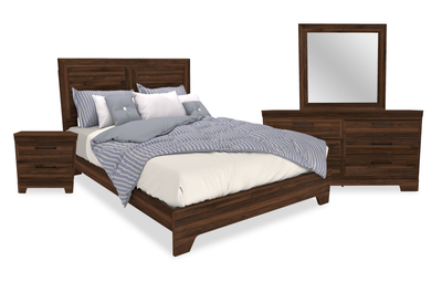 Yorkdale 6pc Bedroom Set with Panel Bed, Dresser, Mirror & Nightstand, Walnut Brown- Queen Size | Ensemble de chambre à coucher Yorkdale 6 pièces avec lit à panneau, commode, miroir et table de nuit, brun noyer - format grand lit