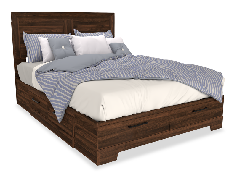 Yorkdale 6pc Set, 6-Drawer Bed, Dresser, Mirror & Nightstand, Walnut Brown- Queen Size