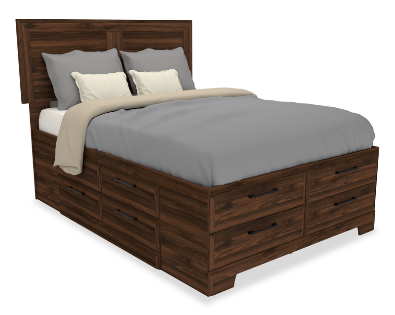 Yorkdale 6pc Set,12-Drawer Bed, Dresser, Mirror & Nightstand, Walnut Brown - Queen Size
