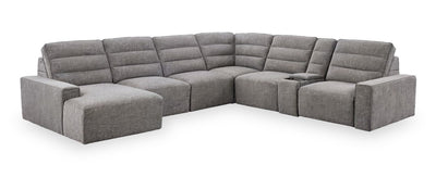 Shaquille O’Neal Home Prestige 7-Piece Left-Facing Sectional with Power Reclining and Power Sliding – Grey | Sofa sectionnel de gache Prestige de Shaquille O’Neal Home 7 pièces avec inclinaison et coulissement électrique - gris