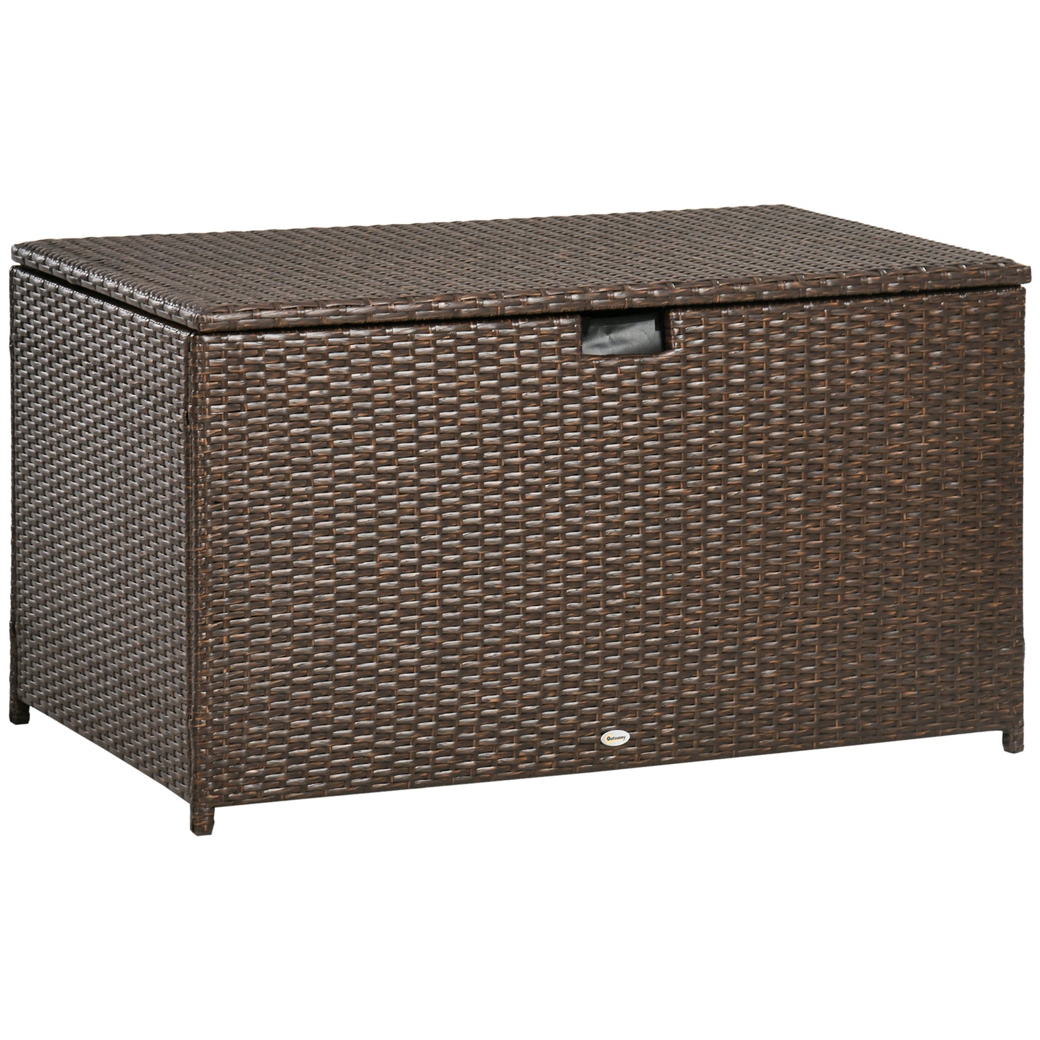 Outsunny 113 Gallon Rattan Deck Box With Lid And Handle, Brown - The Brick