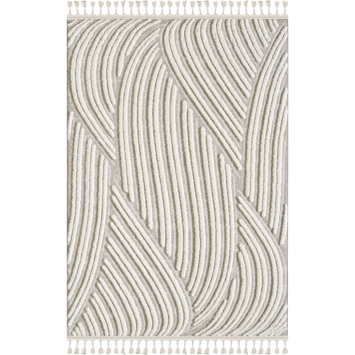 Quinto Brushed Beige Waves Shag Area Rug - 5'7\" x 7'3\"