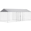 Pawhut Outdoor Dog Kennel With Two Rooms, Heavy Duty Dog Run Outdoor Fence Cage With Waterproof Uv-resistant Cover, Escape-proof Lock, 19.7' X 7.5' X 7.5'