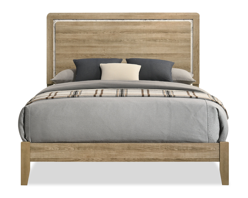 Sable Panel Bed with Headboard & Frame, Light Brown - Queen Size