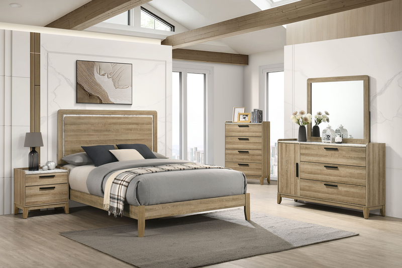 Sable Panel Bed with Headboard & Frame, Light Brown - Queen Size