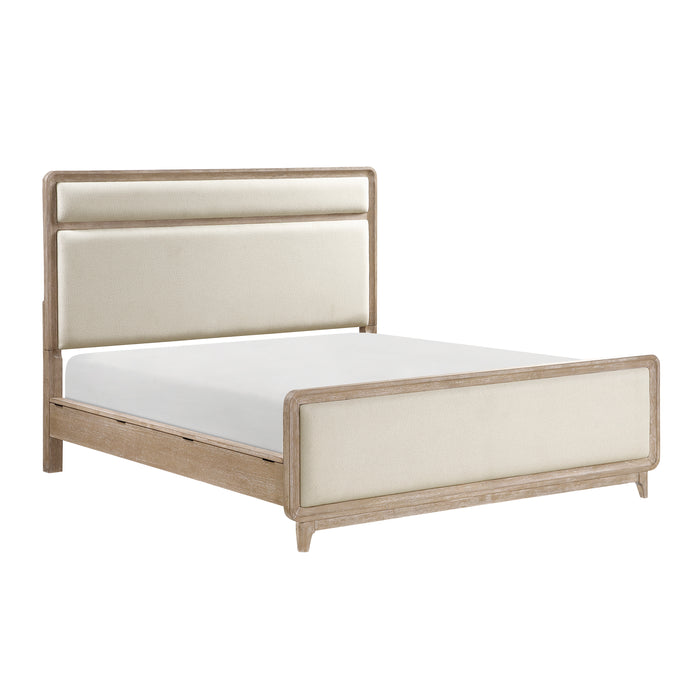 Sasha Panel Bed with Fabric Headboard & Footboard, Natural Oak Brown - King Size