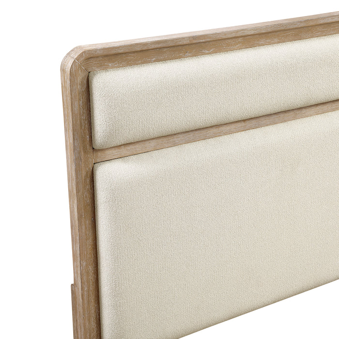 Sasha Panel Bed with Fabric Headboard & Footboard, Natural Oak Brown - Queen Size