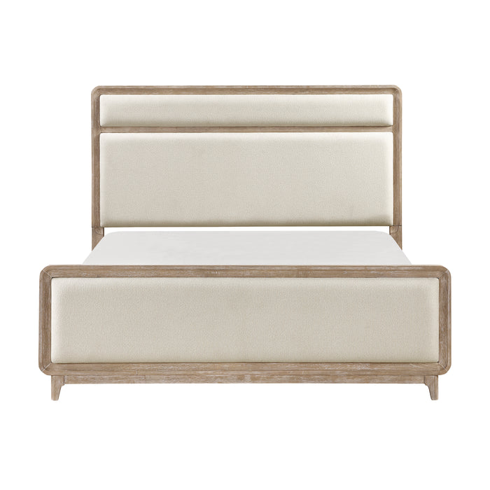 Sasha Panel Bed with Fabric Headboard & Footboard, Natural Oak Brown - King Size