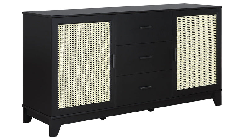 Mobile TV Manhattan Comfort Sheridan | Design In Canna, 6 Scomparti, 3 Ante Soft-close, Gestione Cavi, Nero