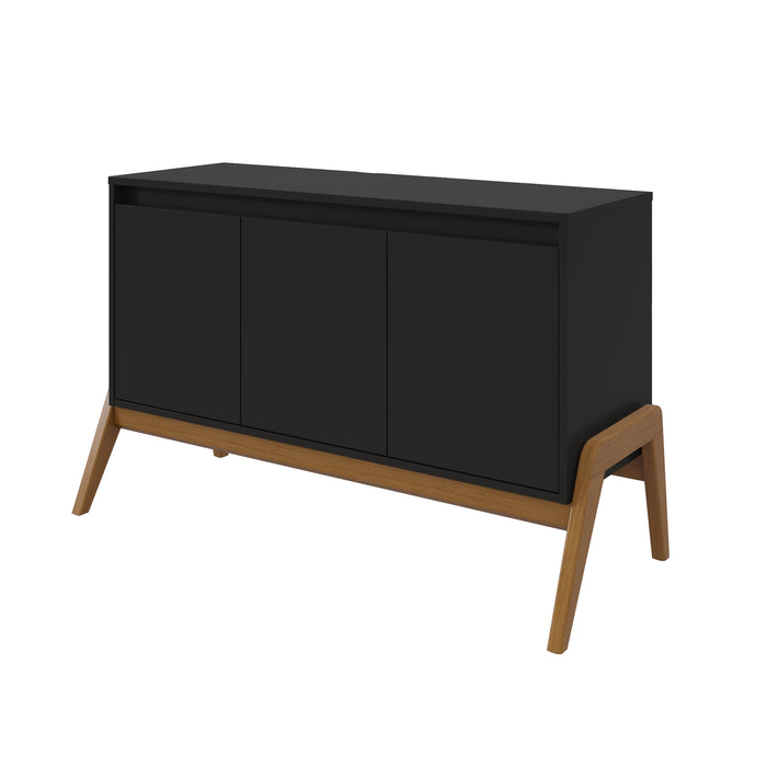 Manhattan Comfort Mid-Century Modern Gales 48.50” Sideboard with Solid Wood Legs - Matte Black
