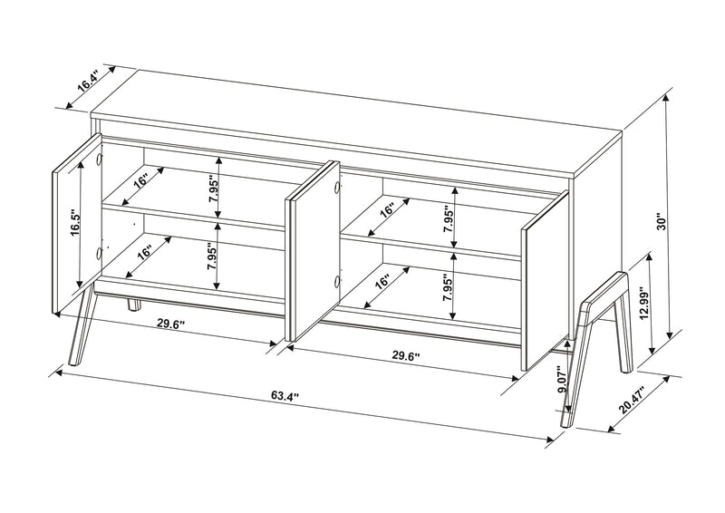 Manhattan Comfort Mid-Century Modern Gales 63.32” Sideboard with Solid Wood Legs - Greige