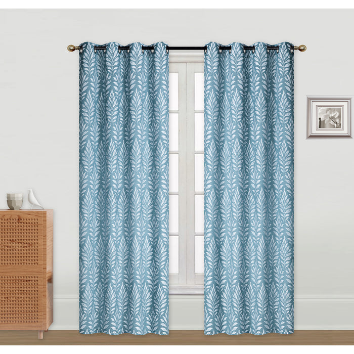 Embroidered Panel Fern Teal 96\" - Set of 2 Drapes and Blinds