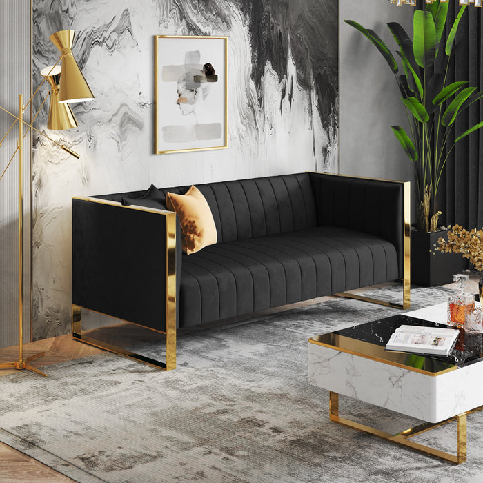Manhattan Comfort Trillium 83.07\" Sofa - Black & Gold
