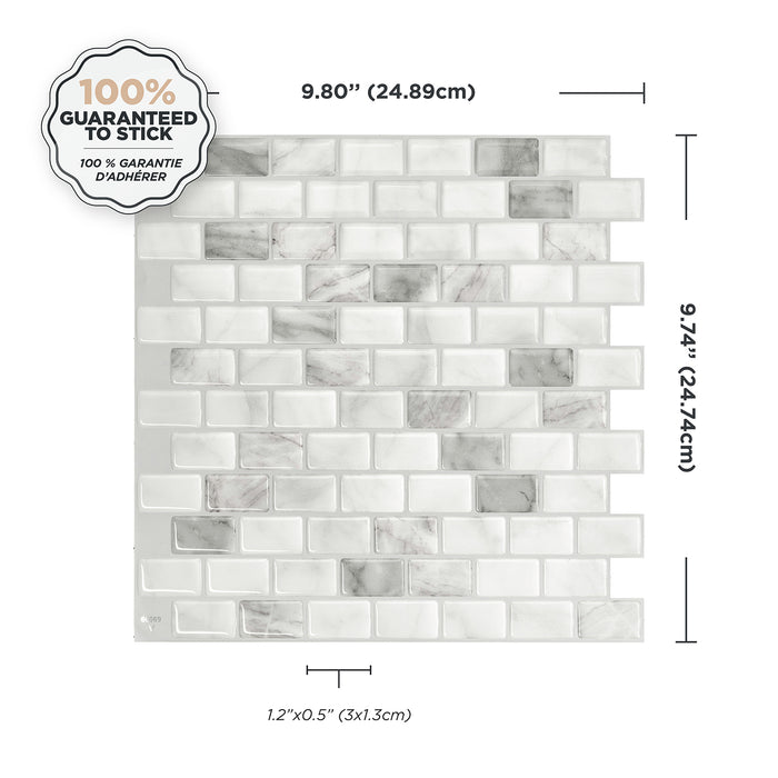 Smart Tiles Peel and Stick 4-Sheet 10 x 10 Backsplash - Ravenna Bianco