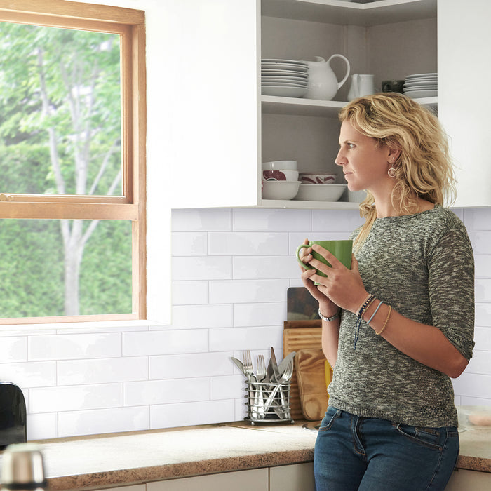 Smart Tiles Peel and Stick 2-Sheet 23 x 11 Backsplash - Oslo White