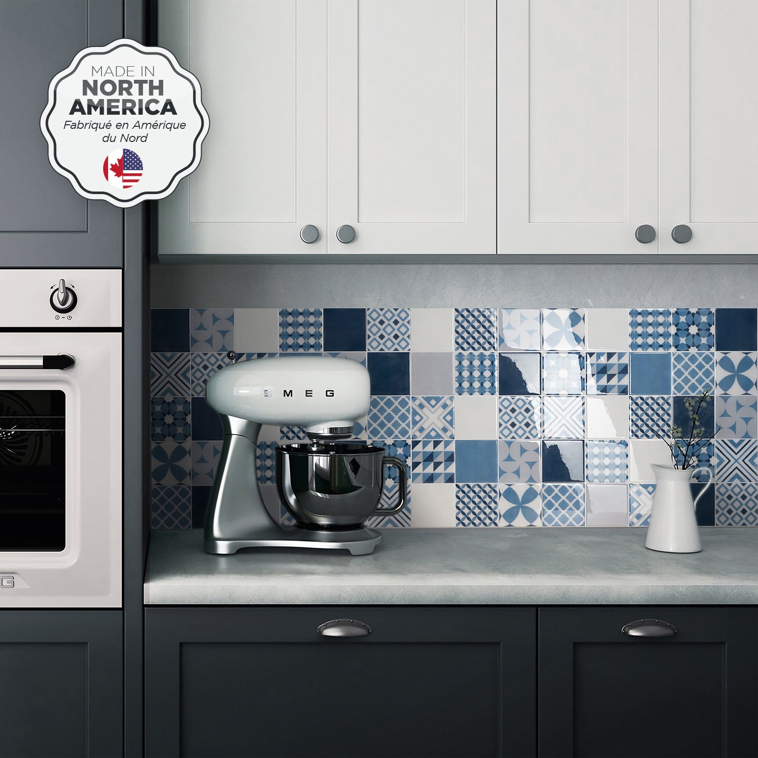 Cali Reverse Pattern Tile Smart Tiles Peel and Stick 4-Sheet 9 x 9 Backsplash - Vintage Calvi ...
