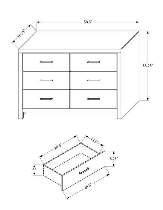 Soren Bedroom 6-Drawer Dresser, 59\"W x 33\"H - Bleached Oak