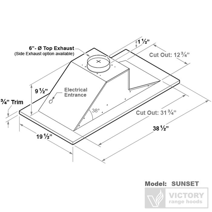 Victory Black Flush Ceiling Mount Range Hood - Sunset-BK
