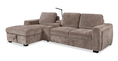 Sunset Linen-Look Fabric Left-Facing Sleeper Sectional with Storage and Built-In LED Lighting – Taupe | Sofa-lit sectionnel de gauche Sunset en tissu d’apparence lin avec rangement et lampe à DEL intégrée - taupe