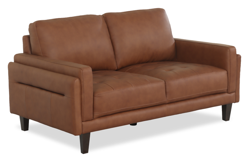 Chateau d’Ax Venice 65\" Traditional Genuine Leather Loveseat – Light Brown 
