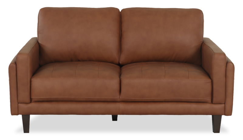 Chateau d’Ax Venice 65\" Traditional Genuine Leather Loveseat – Light Brown 
