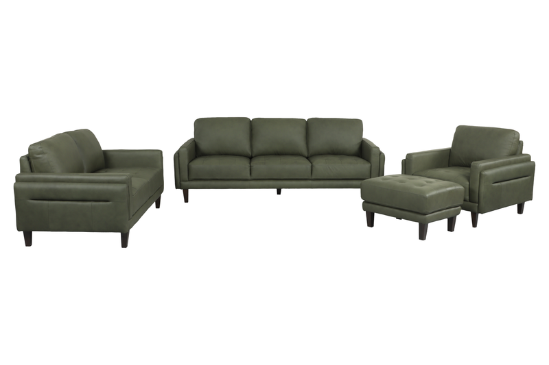 Chateau d’Ax Venice 30\" Traditional Genuine Leather Ottoman – Green 
