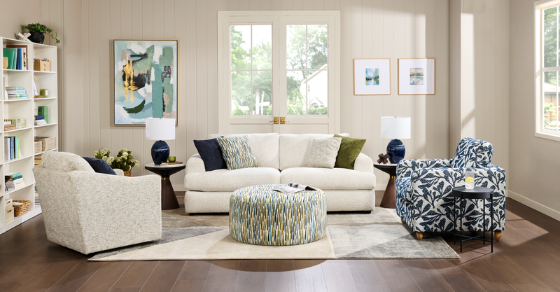 Made in Canada Sofa Lab Customizable Club 36\" Fabric Accent Chair with Wood Legs – Marine Accent Fabric 