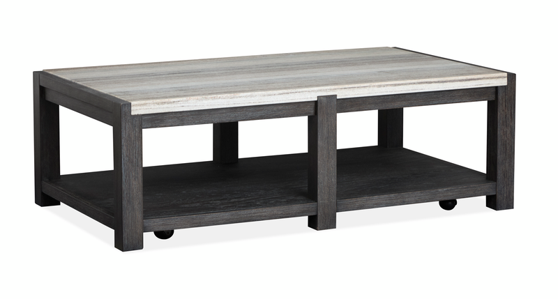 Alders 52\" Marble Top Coffee Table with Storage - Ravenwood Black