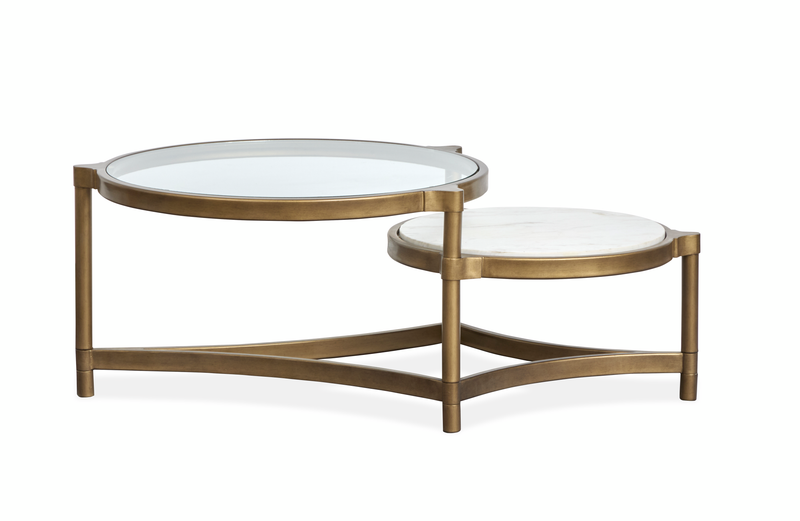Arlington 48\" Coffee Table with Glass Top - Aged Brass