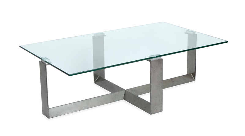 Consort 50\" Coffee Table with Tempered Glass Top - Aged Pewter