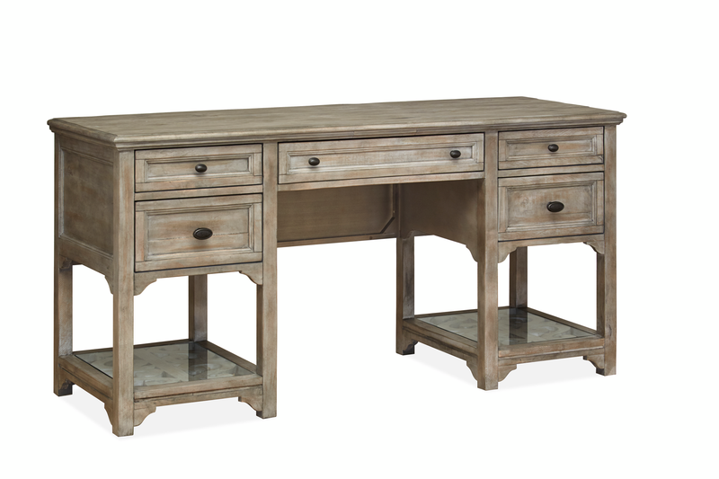 Harold 64\" Desk with Storage and Tempered Glass Shelves  - Dovetail Grey 