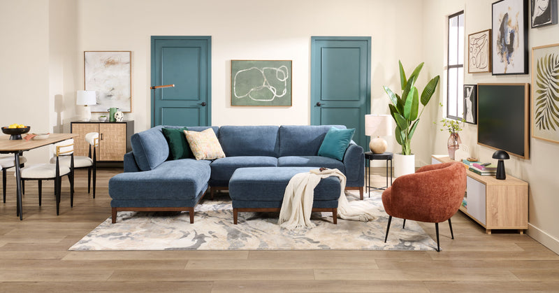 Horizon 2-Piece Left-Facing Fabric Sectional with Wood Base and Legs - Navy