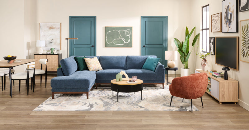 Horizon 2-Piece Left-Facing Fabric Sectional with Wood Base and Legs - Navy