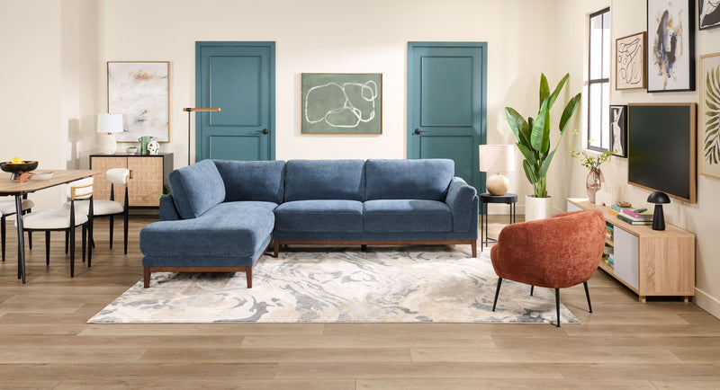 Horizon 2-Piece Left-Facing Fabric Sectional with Wood Base and Legs - Navy