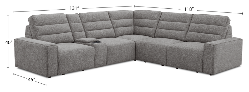 Shaquille O’Neal Home Prestige 6-Piece Sectional with Power Reclining and Power Sliding– Grey 
