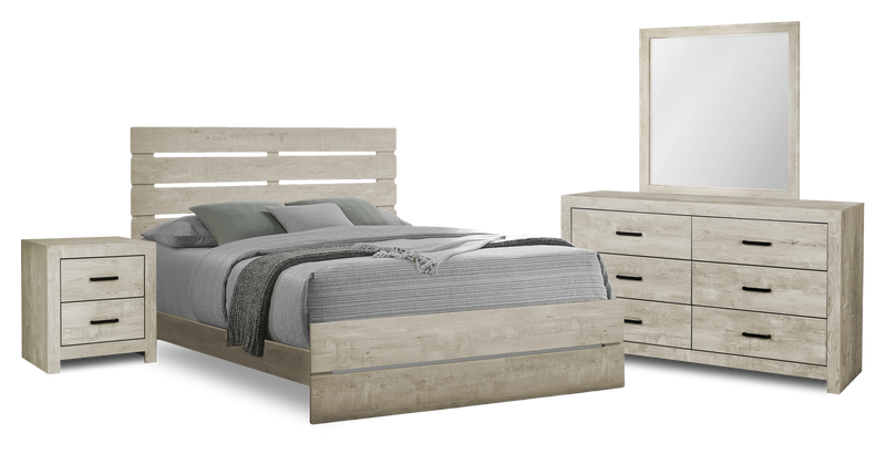 Soren 6pc Bedroom Set with Slat Panel Bed, Dresser, Mirror & Nightstand, Bleached Oak - Queen Size