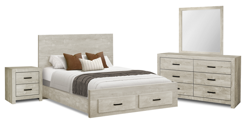 Soren 6pc Bedroom Set with Storage Bed, Dresser, Mirror & Nightstand, Bleached Oak - Queen Size