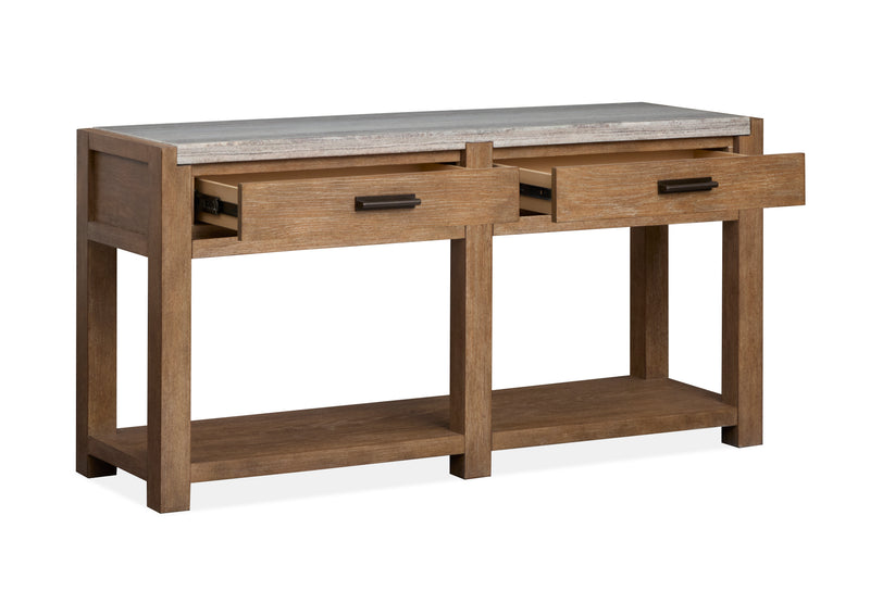 Timber 56\" Sofa Table with Marble Top and Storage - Sierra Brown