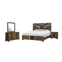 Titanium 6pc Bedroom Set with Bed, Dresser, Mirror & Nightstand, LED, Modern, Brown - King Size 