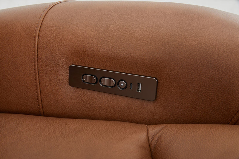 Shaquille O’Neal Home Titan 81\" Genuine Leather Power Reclining Loveseat with Shaq-o-pedic Comfort – Earth