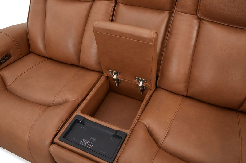 Shaquille O’Neal Home Titan 81\" Genuine Leather Power Reclining Loveseat with Shaq-o-pedic Comfort – Earth