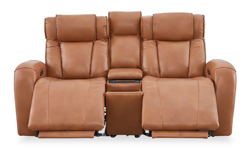 Shaquille O’Neal Home Titan 81\" Genuine Leather Power Reclining Loveseat with Shaq-o-pedic Comfort – Earth