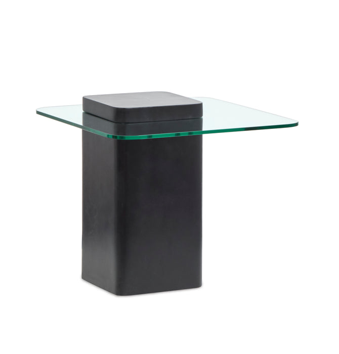 Trevor 21.65” Contemporary End Table with Glass Top & Concrete Base – Obsidian