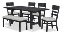 Trove 6pc Dining Set with Table, Bench and 4 Chairs, 72”W – Black